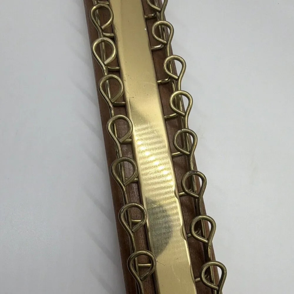 Wall Mounted Wood & Brass Metal Hook Rack, Brown/Gold, 18.5 x 2 x 1/2 in